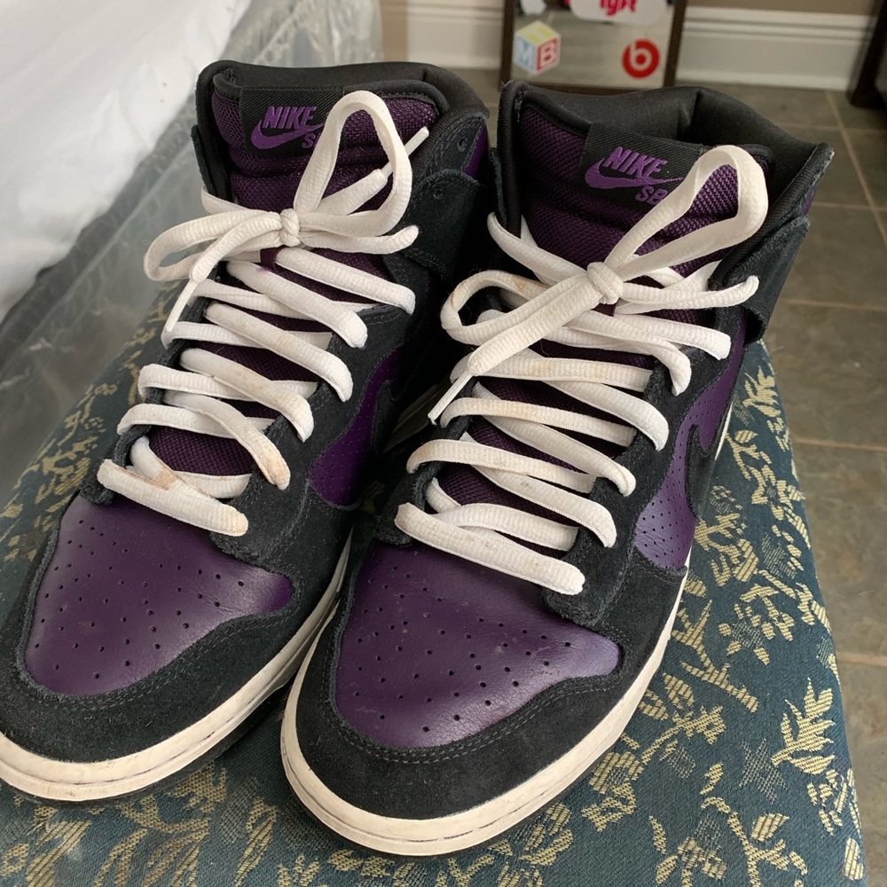 Black and Purple Nike high tops